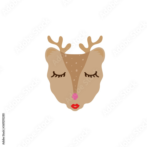 Deer fawn animal lips girl woman eyelashes horns logo icon sign Hand drawn Cartoon modern design Sexy style Fashion print clothes apparel greeting invitation card banner poster badge flyer website