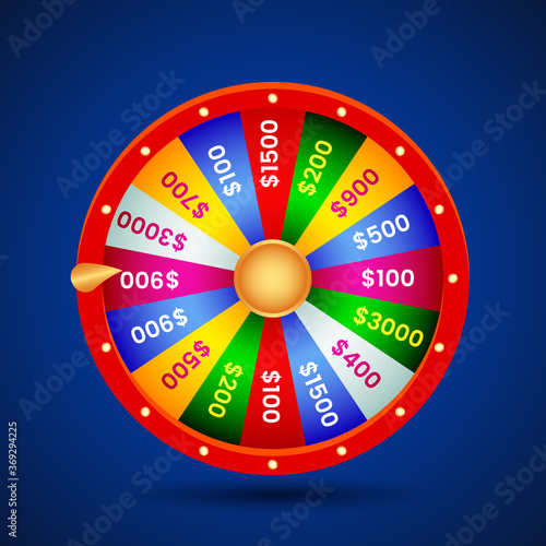 realistic wheel of fortune on blue background with shadow.