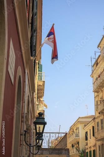 Flag on the Serbian House at Corfu (Serbian Museum of Corfu) Greece © Prusac