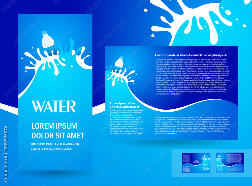 Naklejka premium brochure design template trifold water aqua splash bottle drops element