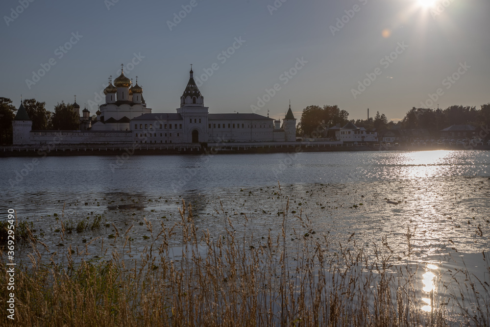 Holy Trinity Ipatiev monastery at sunset in the city of Kostroma on the Bank of the Kostroma river. Gold ring of Russia.