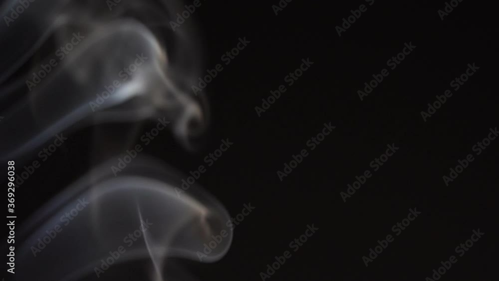 White smoke on black background in slow motion. White steam spins and rises White smoke on black background in slow motion. White steam spins and rises