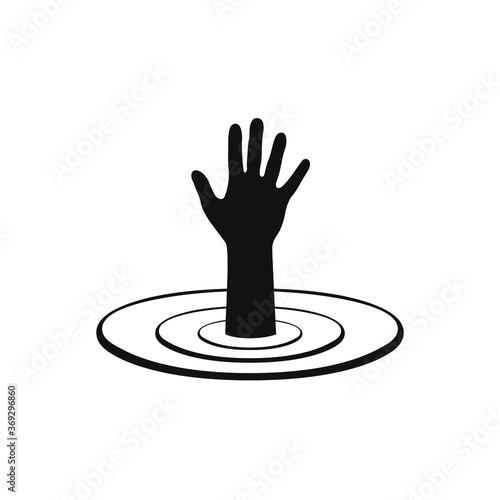 Hand of sinking man over the water graphics symbol. Help drowning sign isolated on white background. Vector illustration