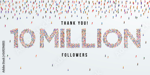 Thank you 10 million or ten million followers design concept made of people crowd vector illustration.