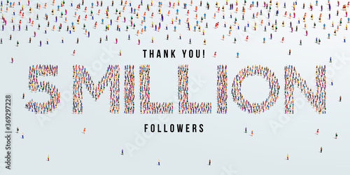 Thank you 5 million or five million followers design concept made of people crowd vector illustration.