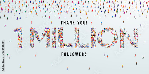 Thank you 1 million or one million followers design concept made of people crowd vector illustration. photo