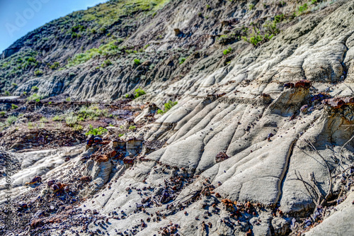 Geological formations and landscapes in the Alberta Badlands photo