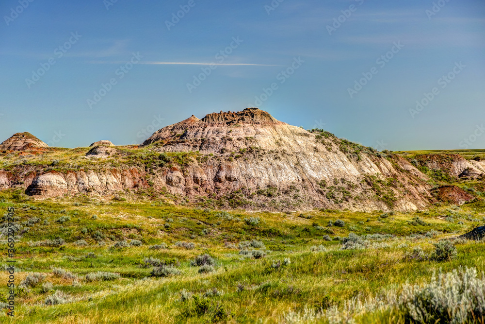 Geological formations and landscapes in the Alberta Badlands