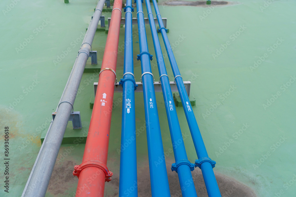 Cd R Pipe Chiller tower or cooling tower on rooftop of a office building. System ...