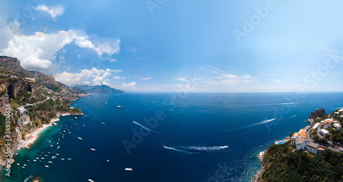 Aerial view of Conca dei Marini,Tovere. Beautiful bay and famous resort near Amalfi, copy space, Salerno. Italy, Europe