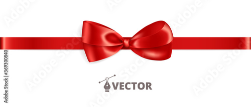 Banner with gift bow. Red ribbon isolated. Gift card design template. Vector holiday decoration. Great for christmas and birthday cards, sale banners. Easy to change colors and reposition the bow.