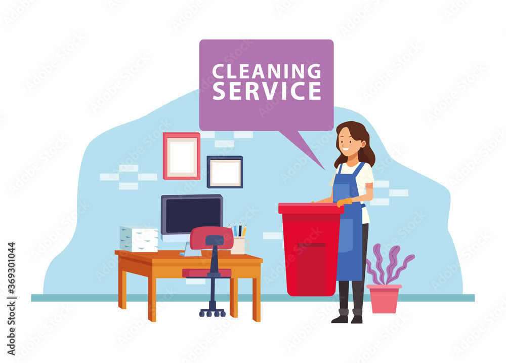 housekeeping female worker with garbage pot avatar character housekeeping female worker with garbage pot avatar character