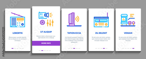 Radio Repair Service Onboarding Mobile App Page Screen Vector. Radio Repair Electronic And Mechanical Equipment Soldering Iron And Ammeter Illustrations