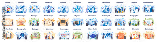 Big scientist profession concept illustration. Idea of scientific research
