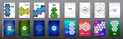 Abstract technology cover with hexagon elements. Set of High tech brochure design concept. Futuristic business layout. Digital poster templates.