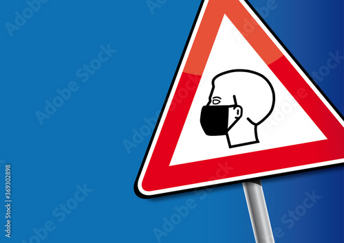 Achtung Mundschutz tragen - Hinweisschild. Wear protective mask. Notice