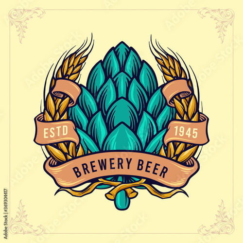 Brewery Beer Badge with Ribbon Logo  Illustrations