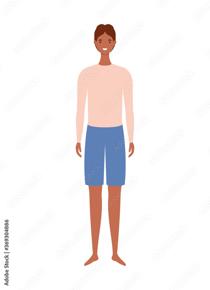 Fototapeta premium boy cartoon with swimsuit design, Summer vacation tropical and relaxation theme Vector illustration