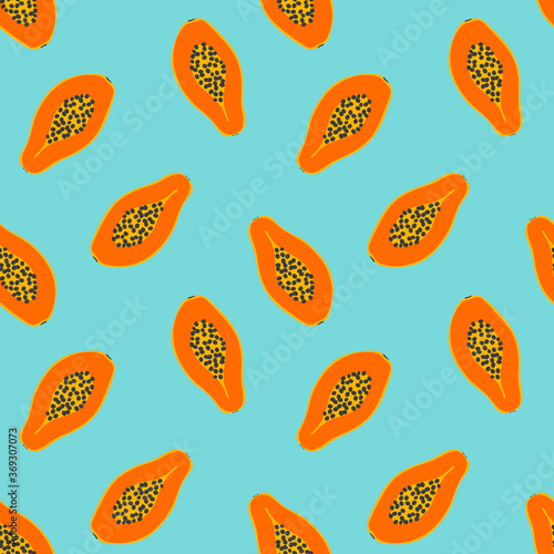 Seamless pattern with papaya fruit in vector 