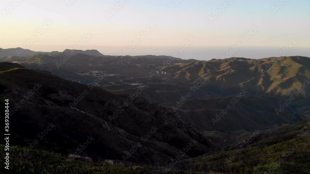 Cinematic aerial shot of radio observatory in Malibu, California Cinematic aerial shot of radio observatory in Malibu, California