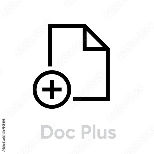 Document plus flat icon. Editable line vector. Single pictogram. Add new document symbol.