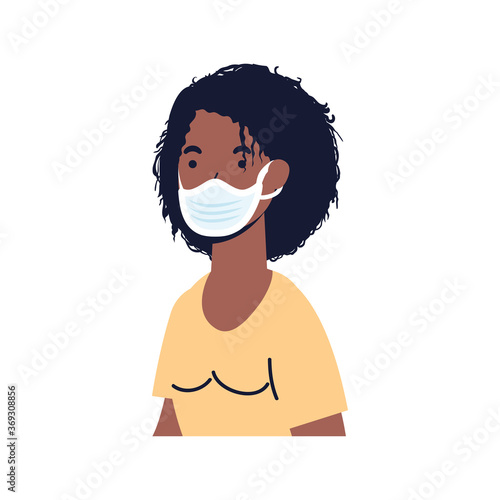afro young woman wearing medical mask character © Gstudio