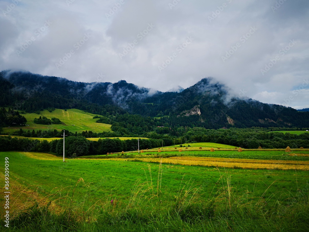Rainy mountainous landscape. Sromowce Wyżne. Pieniny National Park. Poland