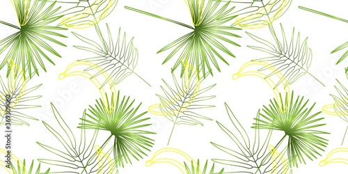Summer print of exotic plants jungle tropical palm leaves. Geometric Pattern Seamless Floral Vector White Background Nature Wallpaper Trendy modern pattern. Fabric and textile design. bed linen