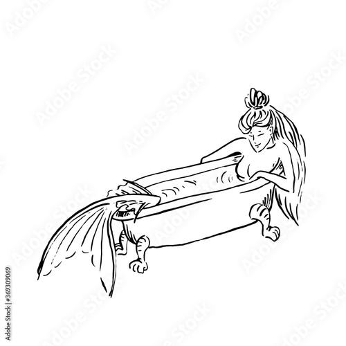 Vector mermaid relaxing in bathtube