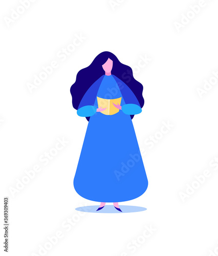 Woman Reading Book or Singing Gospel Song, Reading Out loud, Minimal Mid Century Flat Vector Illustration of Education and Reading Presentation Isolated on White.