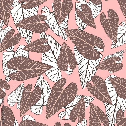 Summer print of exotic plants jungle tropical leaves, pattern, seamless floral vector on a light background.Nature wallpaper. Trendy modern pattern. Fabric and textile design. Print for bed linen