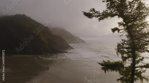 Cinematic aerial shot of scenic Oregon coast in Pacific Northwest