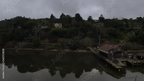 Wallpaper Mural Cinematic aerial shot of coastal fishermen shacks in Point Reyes in California Torontodigital.ca