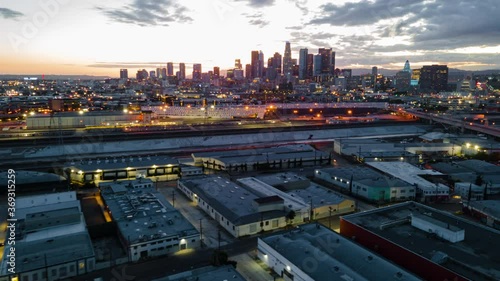 Aerial hyperlapse of downtown Los Angeles at sunset