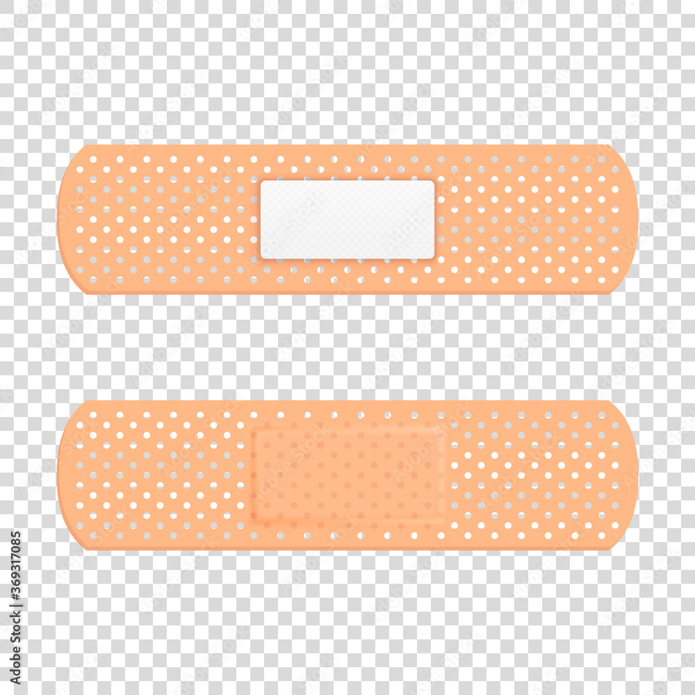 Vector 3d Realistic Medical Patch Icon Set Closeup Isolated on Transparent Background. Design Template Adhesive Bandage Elastic Medical Plasters. Top View Vector 3d Realistic Medical Patch Icon Set Closeup Isolated on Transparent Background. Design Template Adhesive Bandage Elastic Medical Plasters. Top View