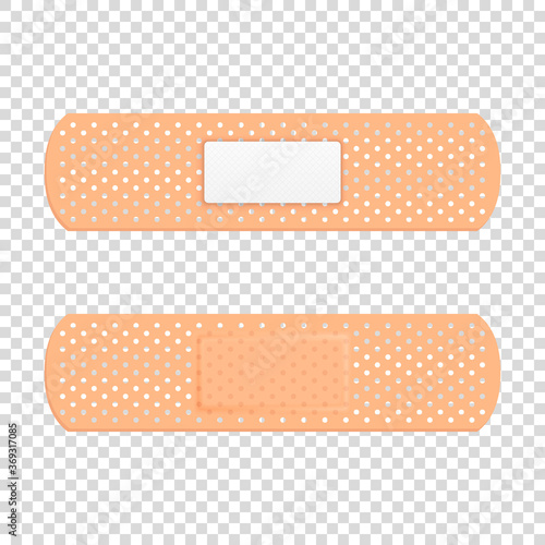 Vector 3d Realistic Medical Patch Icon Set Closeup Isolated on Transparent Background. Design Template Adhesive Bandage Elastic Medical Plasters. Top View