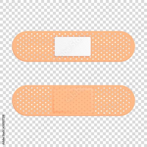 Vector 3d Realistic Medical Patch Icon Set Closeup Isolated on Transparent Background. Design Template Adhesive Bandage Elastic Medical Plasters. Top View