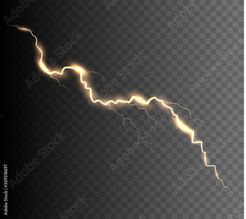 The power of lightning and shock discharge, thunder, radiance. Thunder bolt isolated.