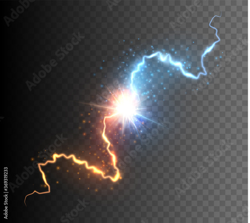 Canvas Print Collision of two forces with glowing spark