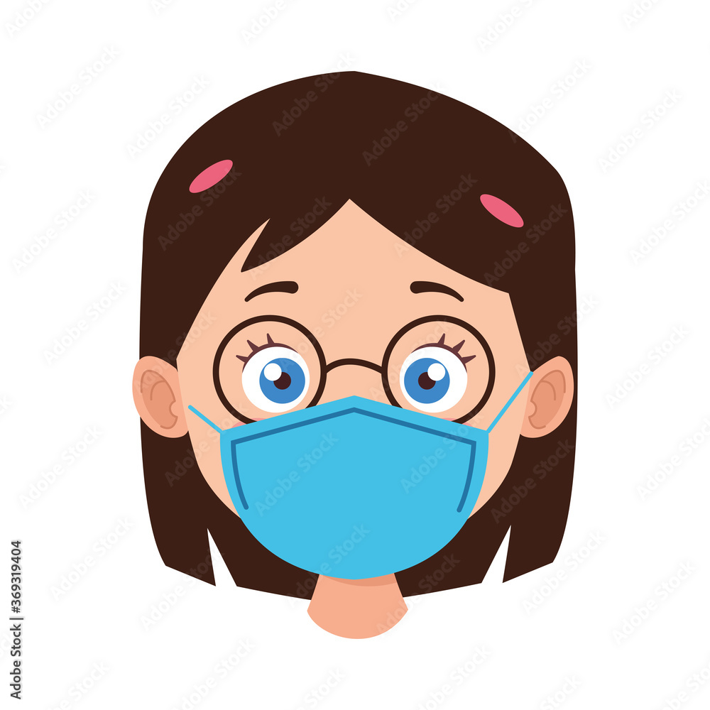little girl wearing medical mask head character little girl wearing medical mask head character