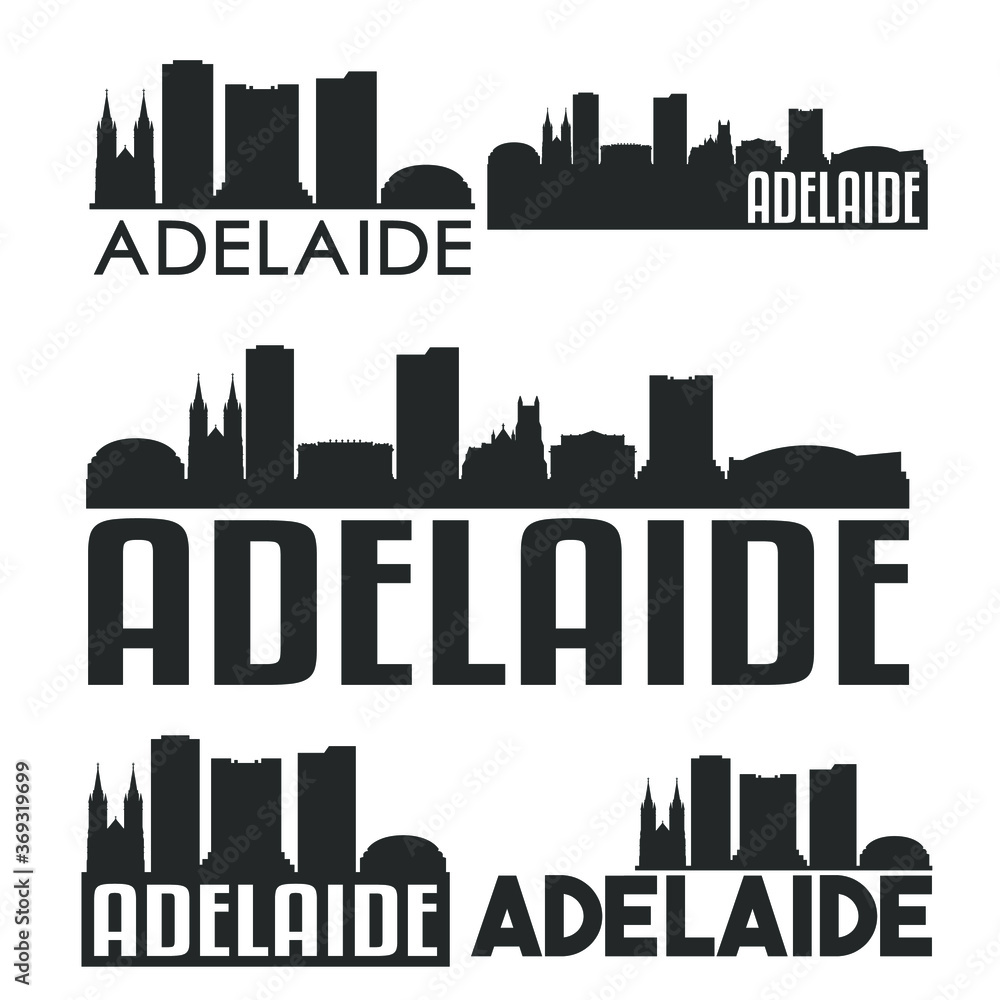 Adelaide Australia Flat Icon Skyline Vector Silhouette Design Set landmark Logo.