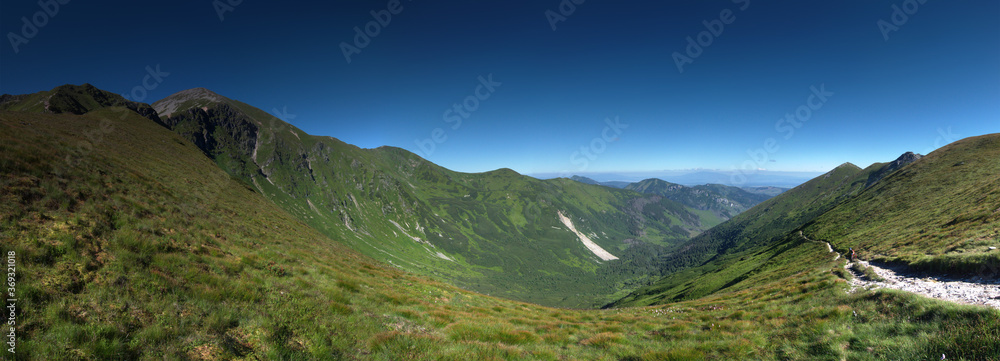 Fototapeta premium Panorama Dolina Starorobociańska z Ornaku - Siwa Przełęcz Tatry Zachodnie