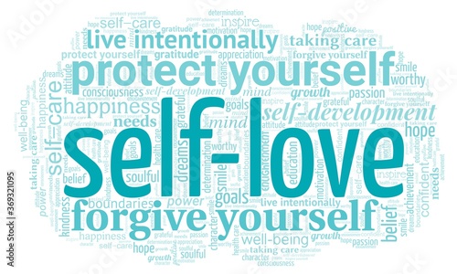 Self-love word cloud isolated on a white background