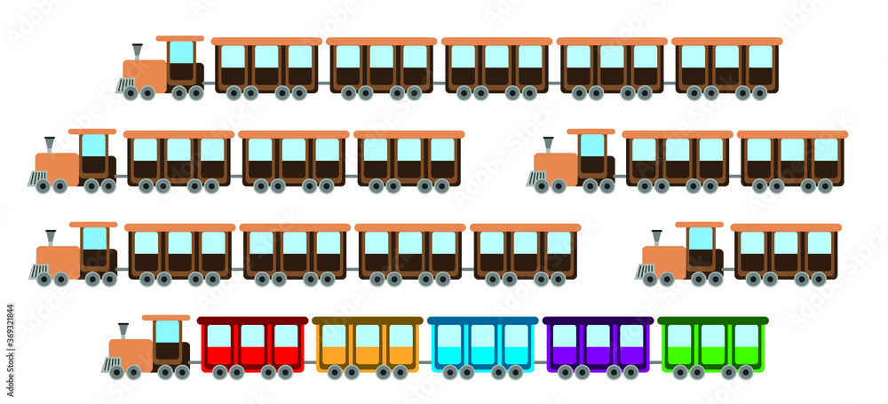 vector illustration of a set of trains with different count of wagons vector illustration of a set of trains with different count of wagons