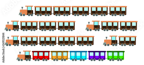 vector illustration of a set of trains with different count of wagons