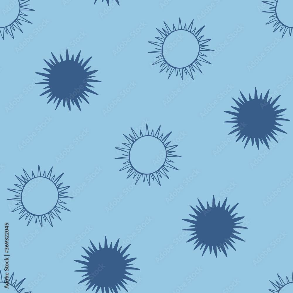 Sun seamless pattern design hand-drawn on blue background. Space, universe, sun - fabric wrapping, textile, wallpaper, apparel design. Sun seamless pattern design hand-drawn on blue background. Space, universe, sun - fabric wrapping, textile, wallpaper, apparel design.