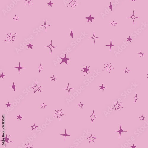 Stars seamless pattern design hand-drawn on pink background. Space  universe - fabric wrapping  textile  wallpaper  apparel design. 
