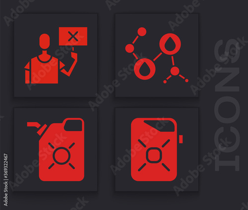 Set Canister for motor oil, Nature saving protest, Molecule oil and Canister for motor oil icon. Vector.