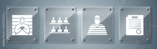 Set The arrest warrant, Prisoner, Jurors and Suspect criminal. Square glass panels. Vector.