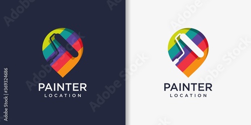Painter logo design template, painting, service, repair, location, pin, Premium Vector